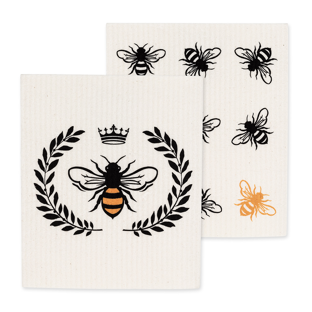 Picture of Abbott Collections AB-84-ASD-AB-11 6.5 x 8 in. Bee Dishcloths&#44; Ivory & Black - Set of 2