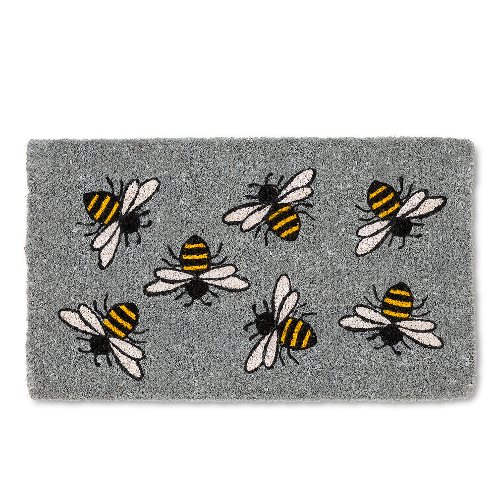 Picture of Abbott Collections AB-35-FWD-GE-8529 18 x 30 in. Buzzing Bee Doormat&#44; Grey & Yellow