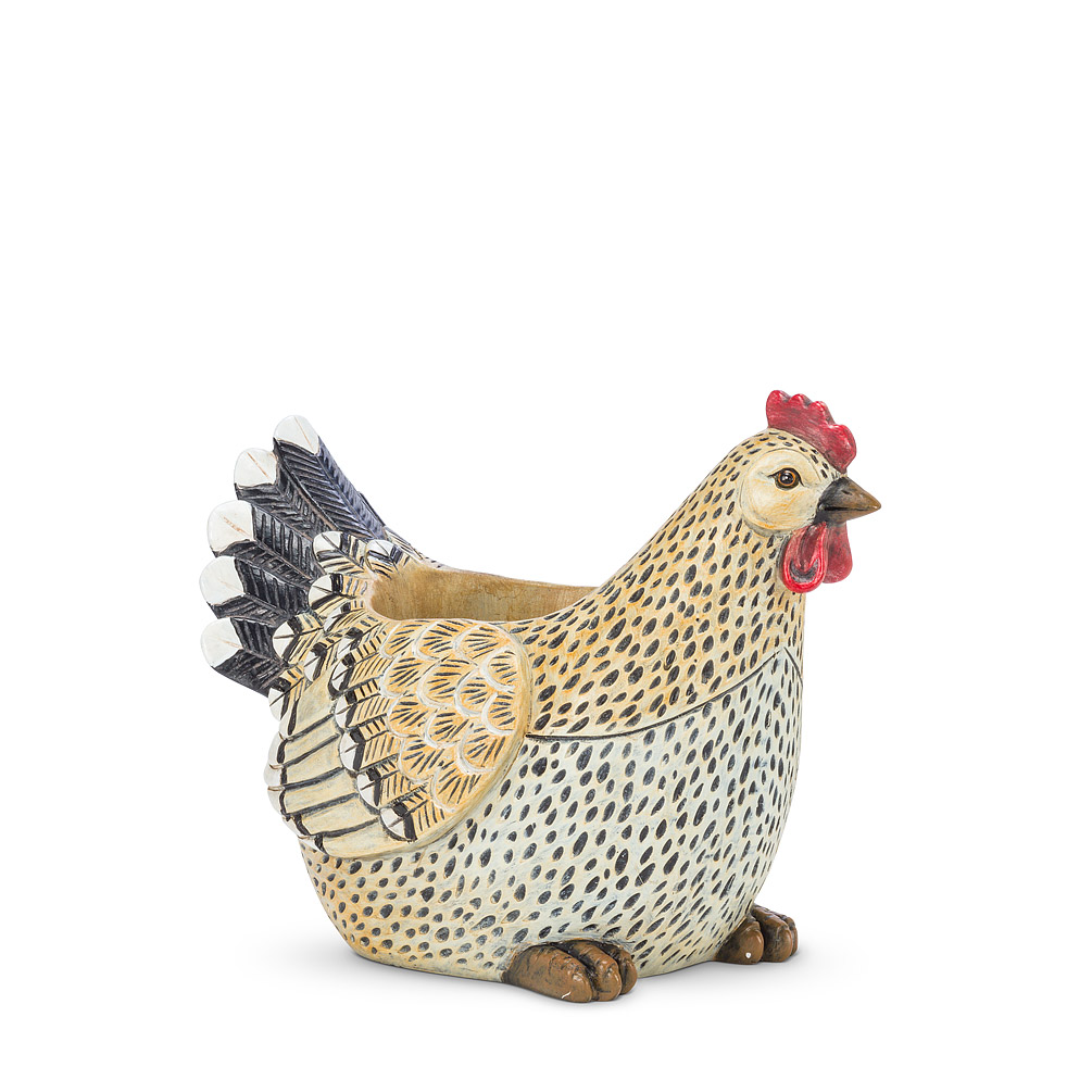 9 in. Rooster Planter, Beige & Black