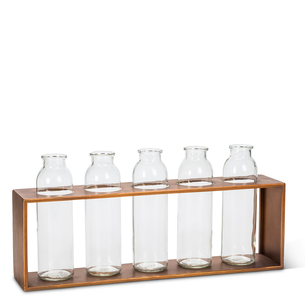 Picture of Abbott Collections AB-27-SPROUT-105 17 in. Tall Vases in Rack&#44; Antique Copper & Clear