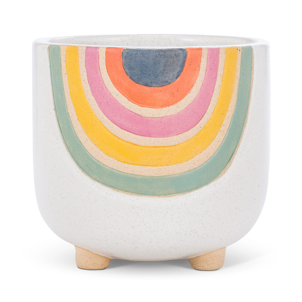 5.5 in. Multi Color-Color Rainbow Footed Planter, White & Multi Color