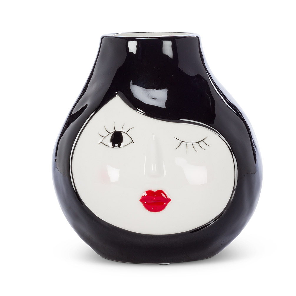 Picture of Abbott Collections AB-27-WINONA-405 5.5 in. Winking Face Vase&#44; Black & White