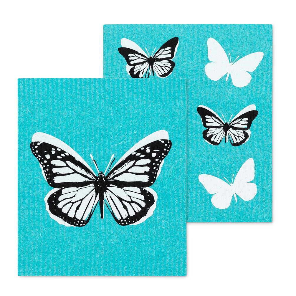 Picture of Abbott Collections AB-1284-ASD-BFLY-01 6.5 x 8 in. Butterfly Dishcloths&#44; Turquoise - Set of 2