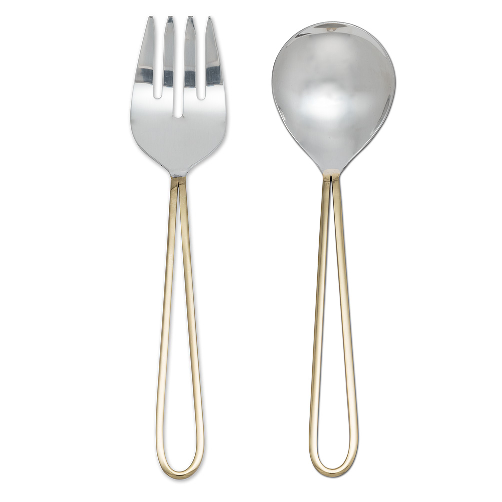 Picture of Abbott Collections AB-36-LOOP-SALAD 11.5 in. Loop Handle Salad Servers&#44; Brass & Stainless Steel