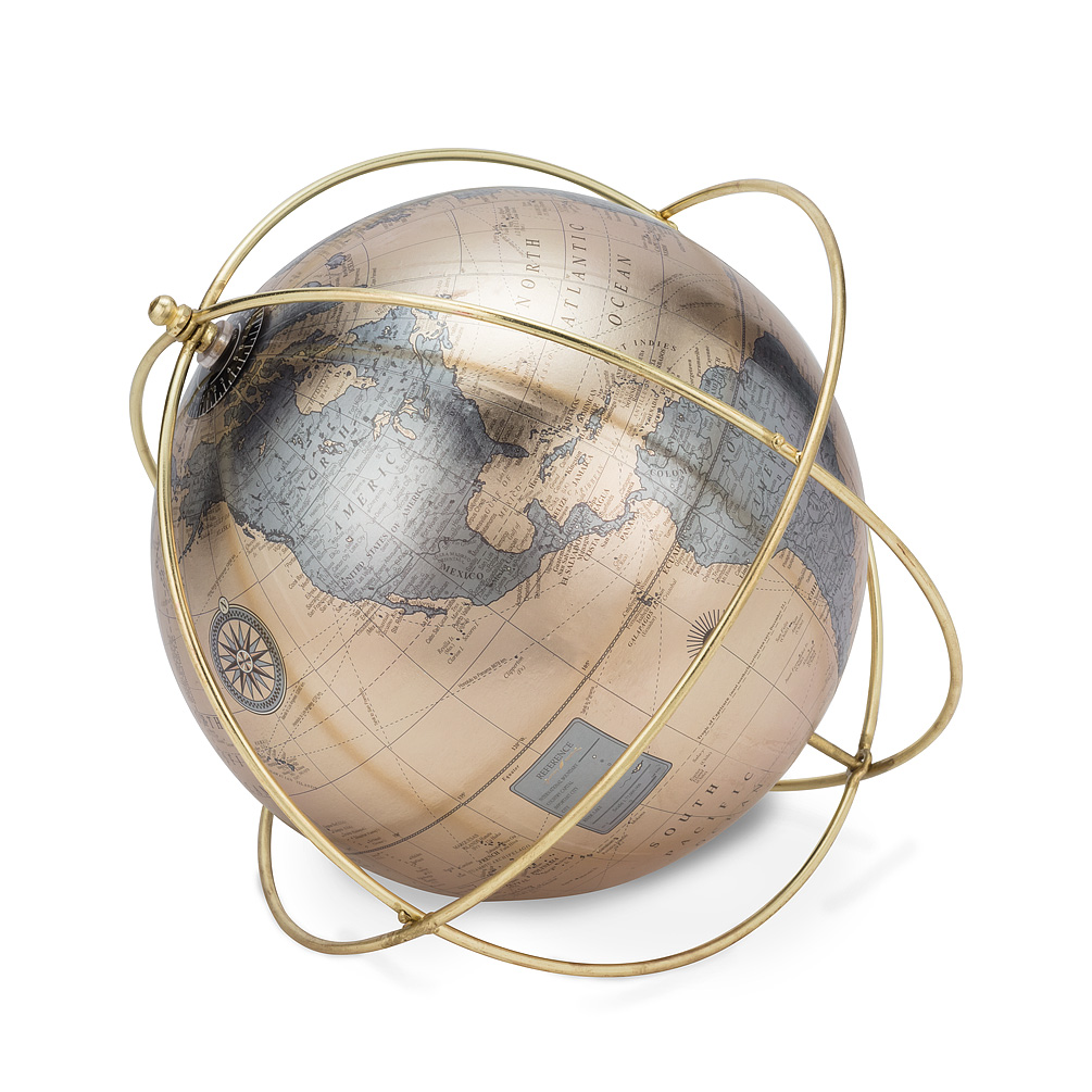 Picture of Abbott Collections AB-57-LONGITUDE-15 10 in. Globe in Wire Stand&#44; Pewter & Gold