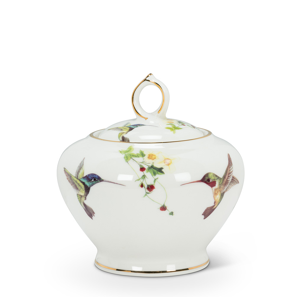 Picture of Abbott Collections AB-27-AMBROSIA-SUGAR 4 in. Hummingbird Covered Pot&#44; White