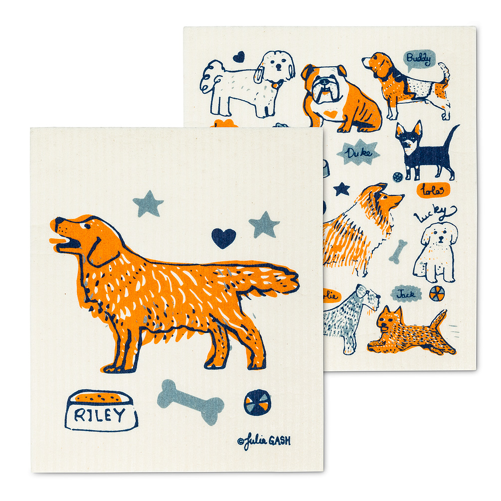 Picture of Abbott Collections AB-84-ASD-JG-04 6.5 x 8 in. Dogs with Names Dishcloths&#44; Ivory & Navy Blue - Set of 2