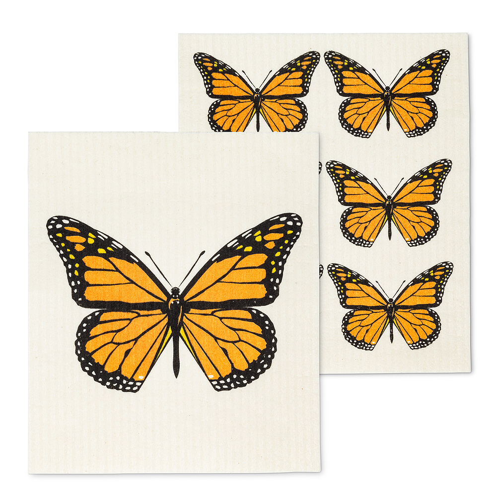 Picture of Abbott Collections AB-84-ASD-AB-44 6.5 x 8 in. Monarch Butterfly Dishcloths&#44; Ivory & Orange - Set of 2