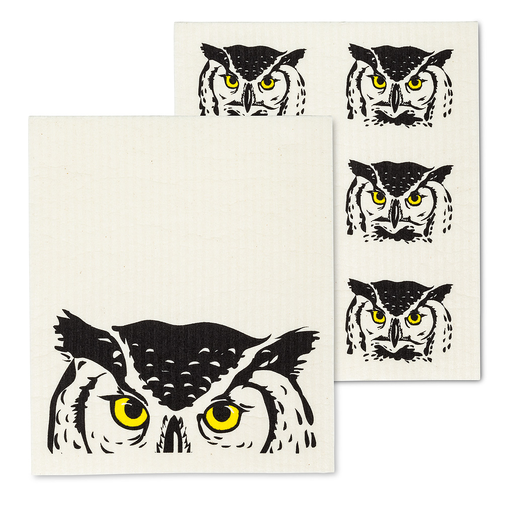 Picture of Abbott Collections AB-84-ASD-AB-42 6.5 x 8 in. Peeking Owl Dishcloths&#44; Ivory & Black - Set of 2