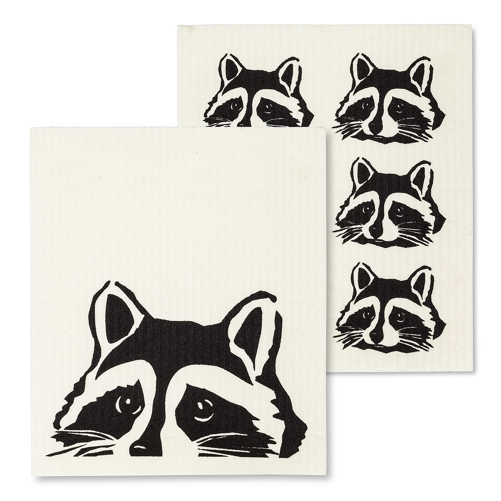 Picture of Abbott Collections AB-84-ASD-AB-41 6.5 x 8 in. Peeking Raccoon Dishcloths&#44; Ivory & Black - Set of 2