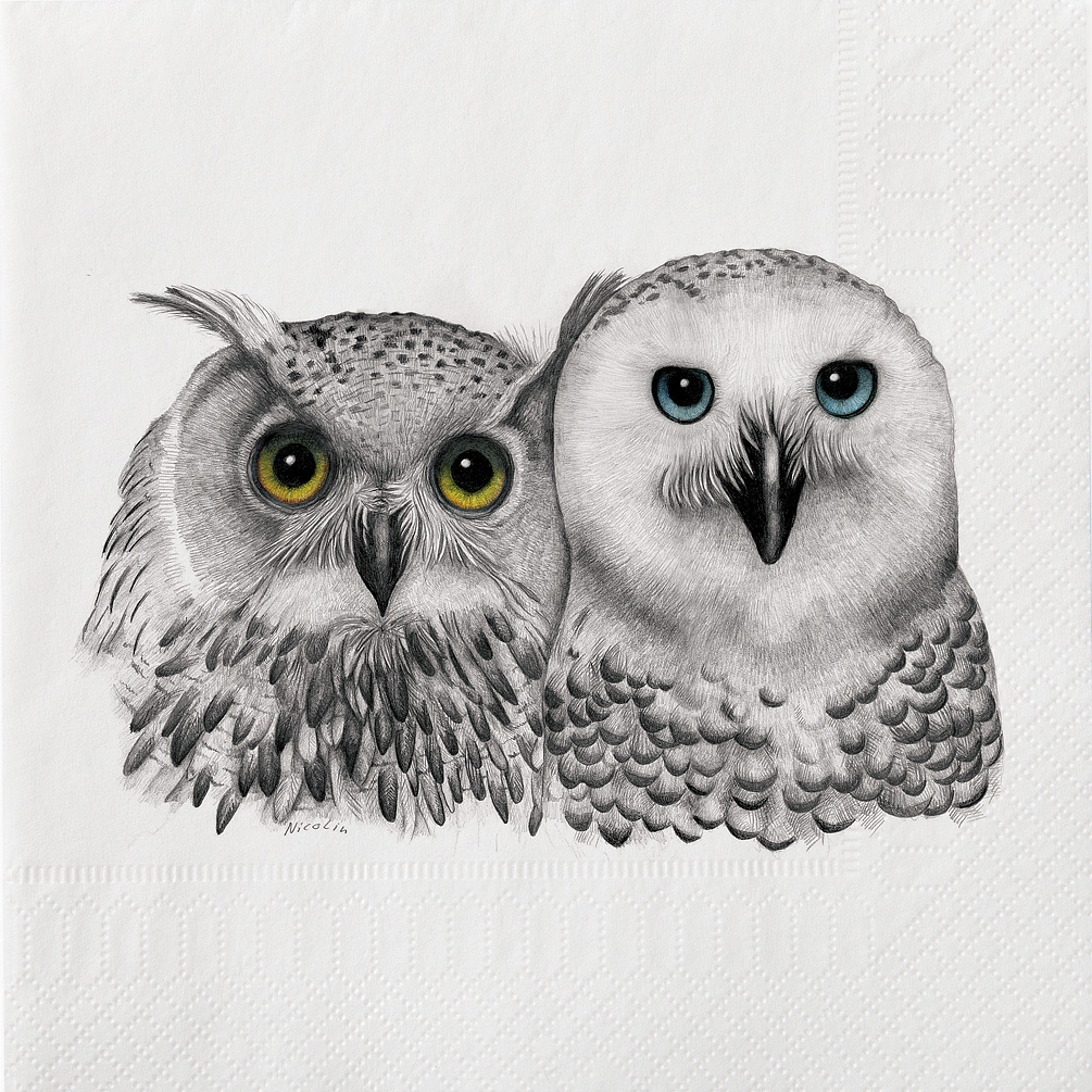 Picture of Abbott Collections AB-89-LPN-CN-08 6.5 in. 2 Owls Napkins&#44; White & Grey - Set of 20