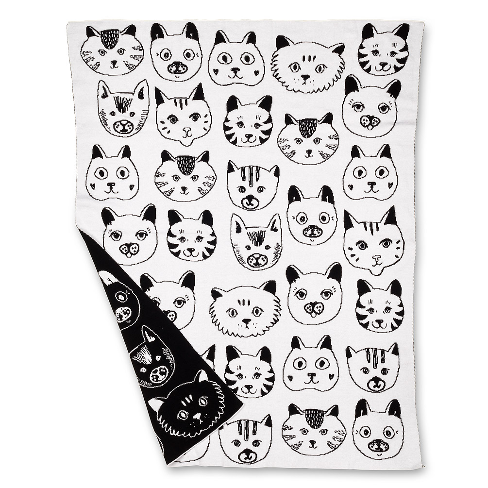 Picture of Abbott Collections AB-91-SNUGGLE-AB-57 32 x 40 in. Simple Cat Faces Throw&#44; White & Black - Small