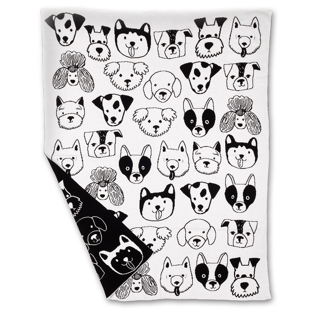 Picture of Abbott Collections AB-91-SNUGGLE-AB-59 32 x 40 in. Simple Dog Faces Throw&#44; White & Black - Small