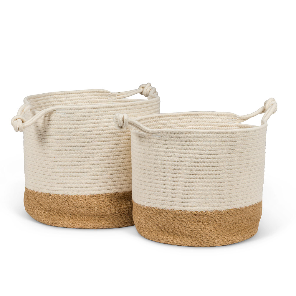Picture of Abbott Collections AB-27-GLOBAL-046 11 & 13 in. Rope Handled Baskets&#44; White & Natural - Set of 2