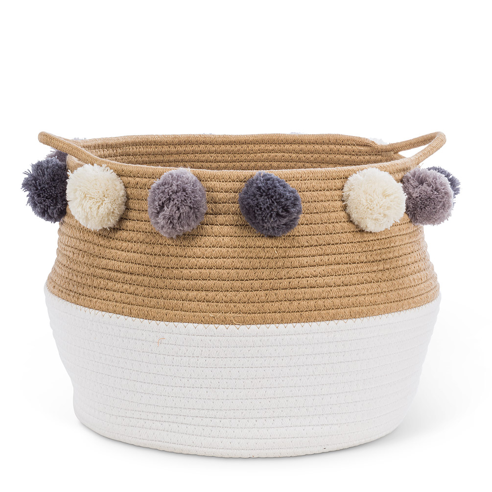 Picture of Abbott Collections AB-27-GLOBAL-747 10 in. Rope Basket with Pompoms&#44; White & Natural