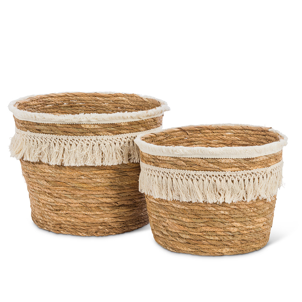 Picture of Abbott Collections AB-27-GLOBAL-302 8.5 & 9.5 in. Baskets with Fringe&#44; Natural - Set of 2