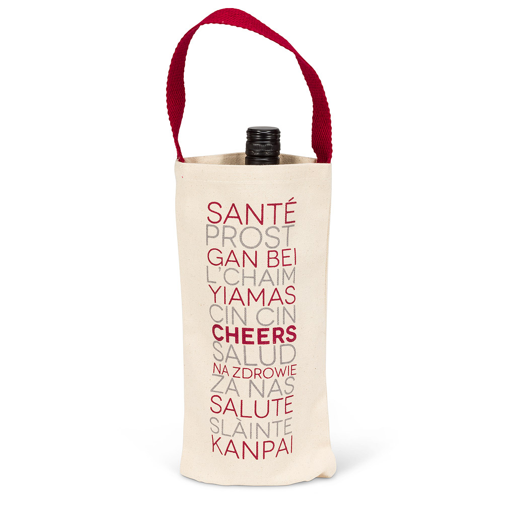 Picture of Abbott Collections AB-56-BT-AB-131 Multi Color Lingual Ways to Say Cheers Bottle Tote Bag