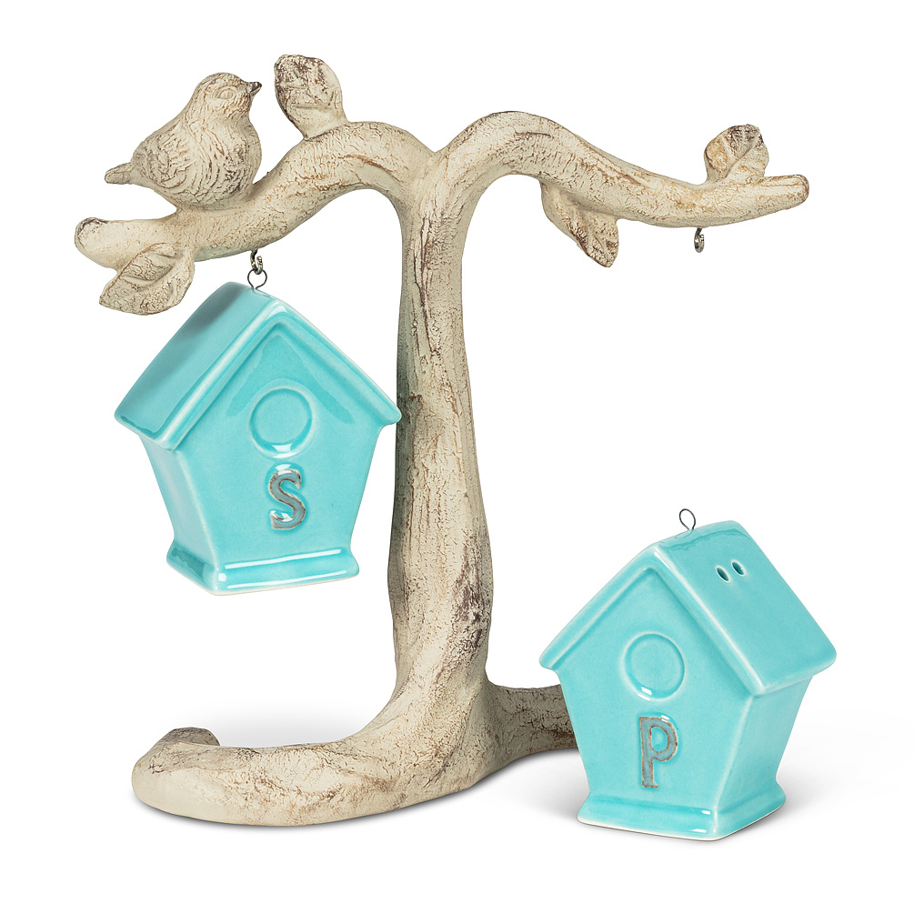 Picture of Abbott Collections AB-27-NESTER-BLU 7.5 in. Birdhouse Salt & Pepper on Branch&#44; Blue