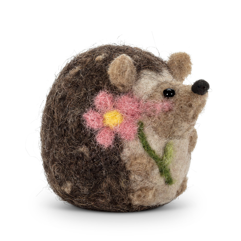 Picture of Abbott Collections AB-27-FOLLY-291 3.5 in. Sitting Brown Felt Hedgehog Holding A Flower Figurine&#44; Brown