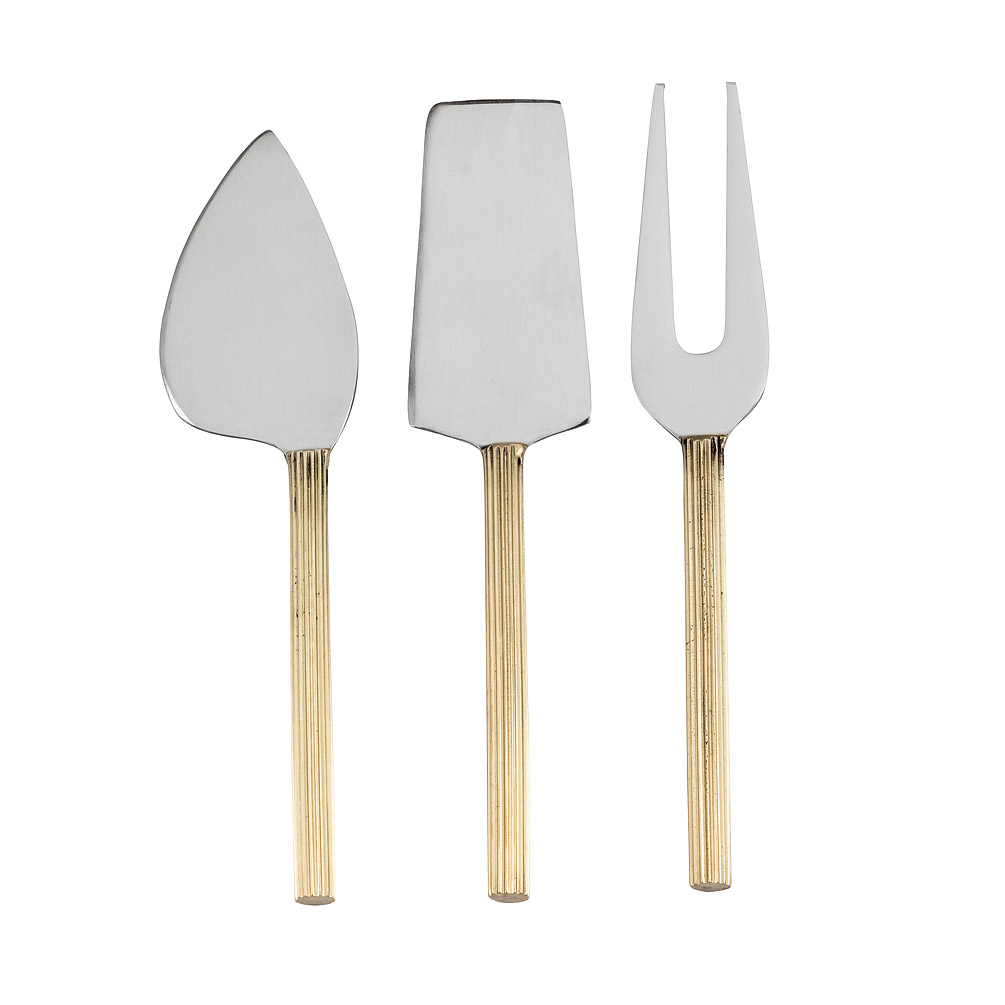 Picture of Abbott Collections AB-36-GEAR-CHEESE 4.5 in. Rib Handle Cheese Tools&#44; Goldplated - Set of 3