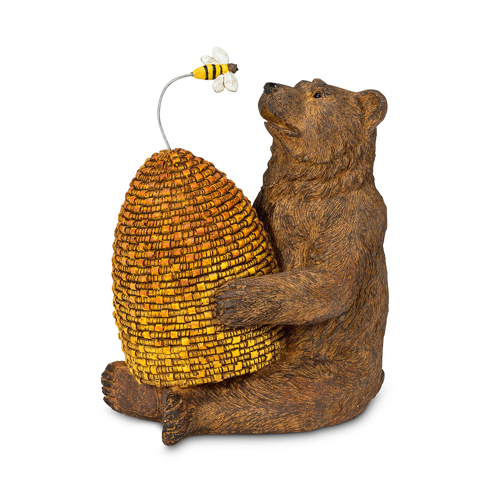 Picture of Abbott Collections AB-27-WINNIE-280 7 in. Bear with Beehive & Bee Statue&#44; Brown