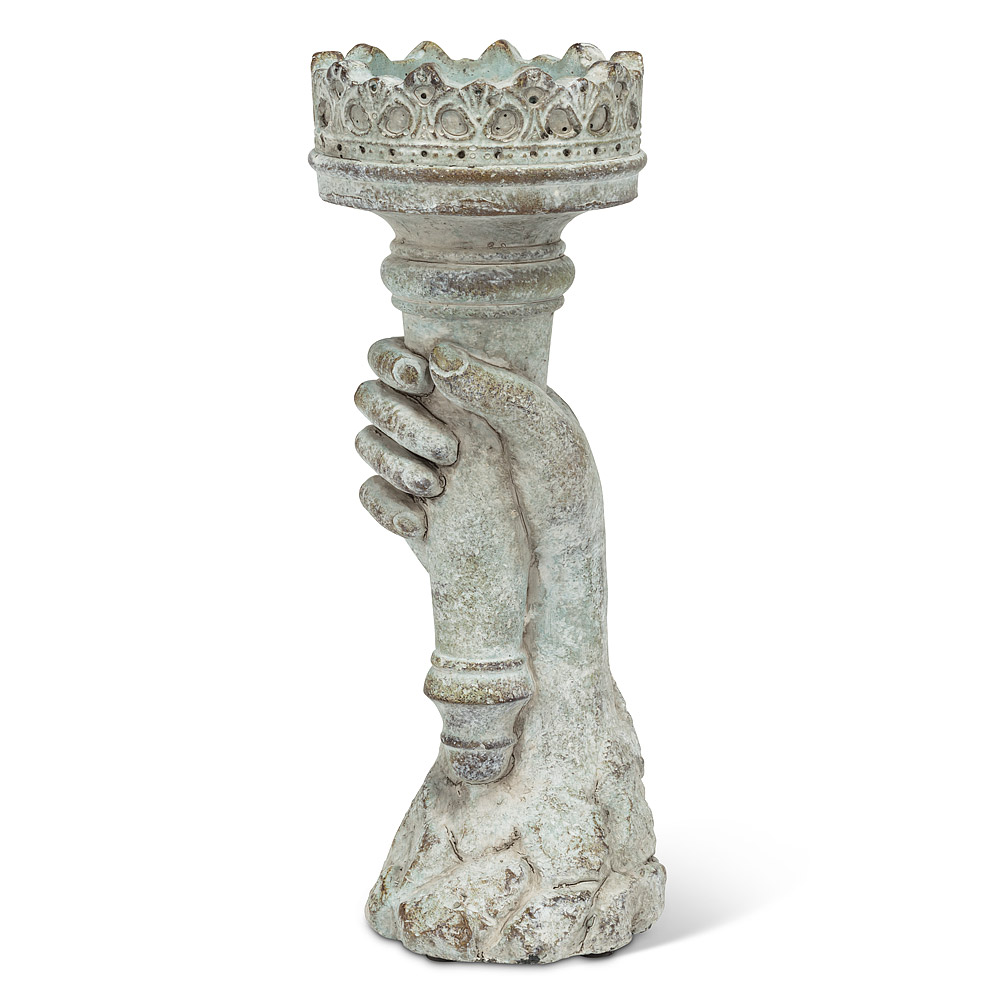 Picture of Abbott Collections AB-27-LIBERTY-510-SM 11 in. Hand with Torch Pillar Candle Holder&#44; Grey