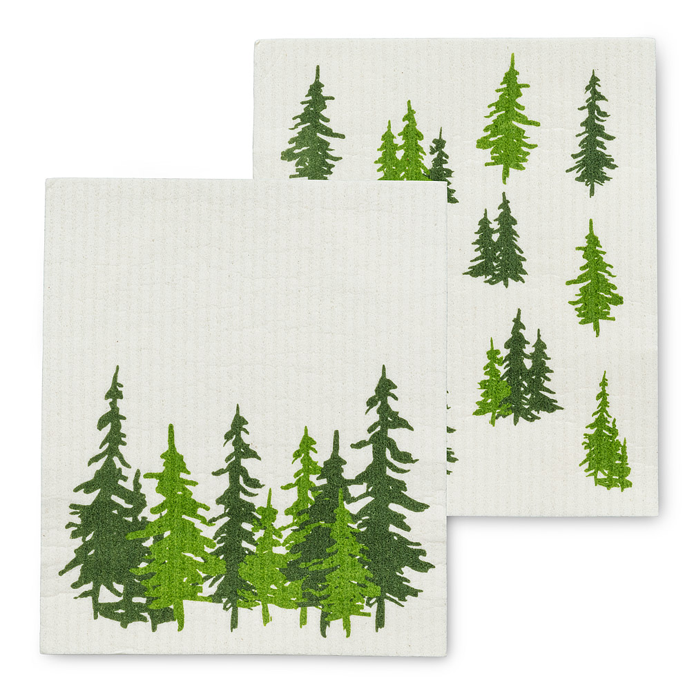 Picture of Abbott Collections AB-84-ASD-TREE Evergreen Forest Dish Cloths&#44; Green & Ivory - Set of 2