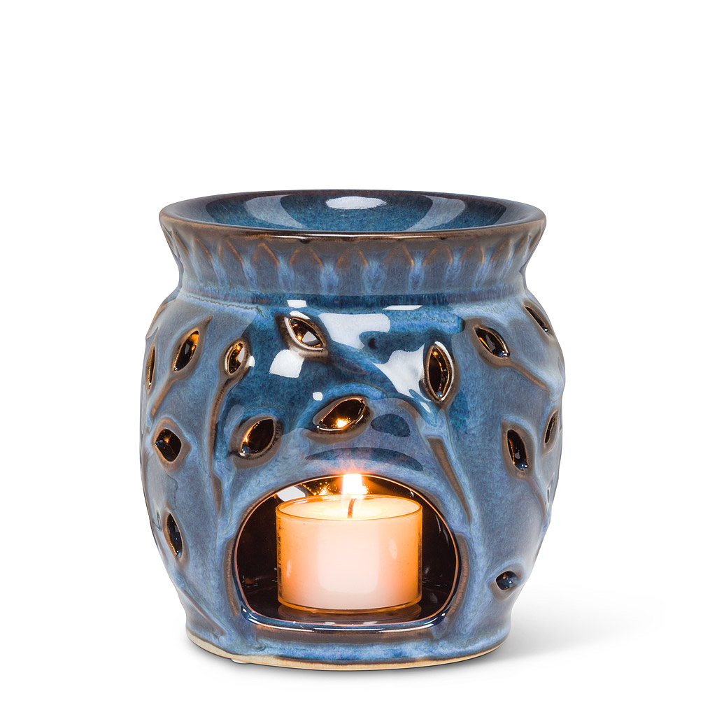 Picture of Abbott Collections AB-27-RELAX-599 4.5 in. Cutout Leaf Oil Warmer-Tealight Candle Holder&#44; Blue