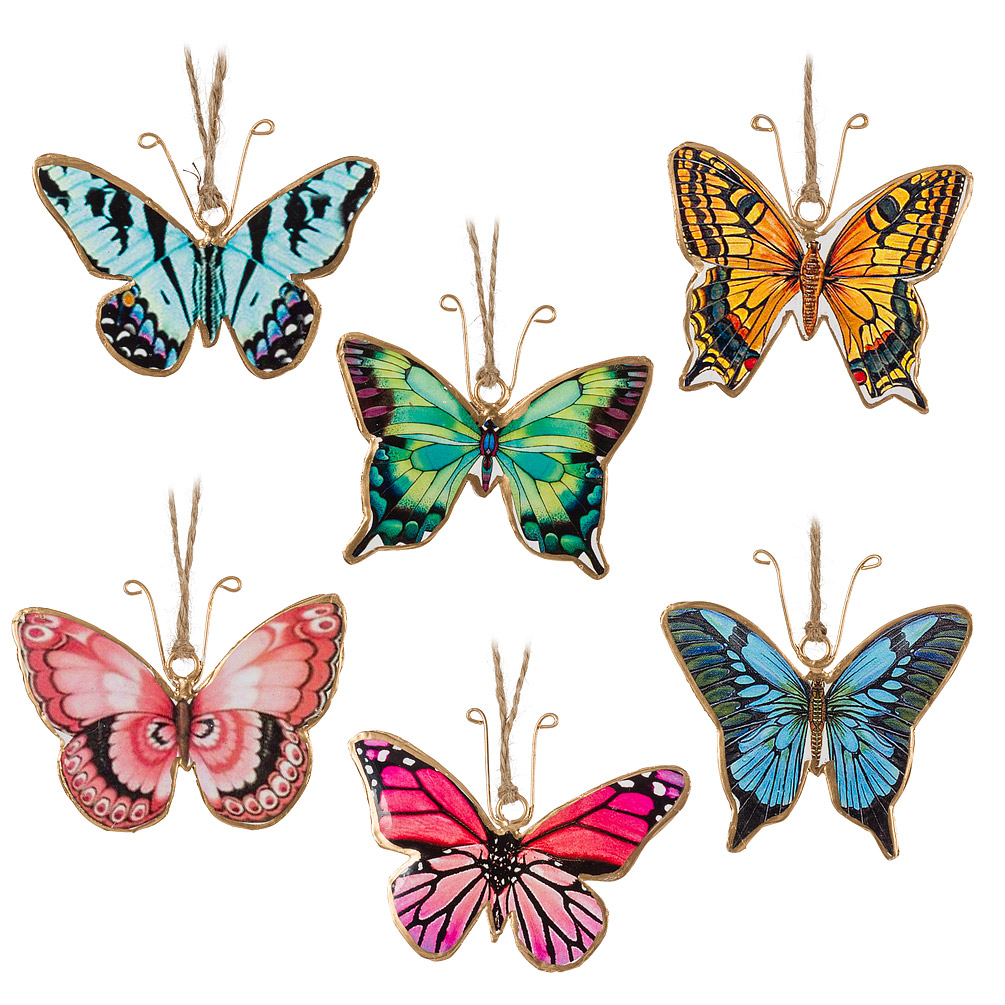 Picture of Abbott Collections AB-37-IMPRINT-064 Assorted Colorful Butterflies Ornaments - Set of 6