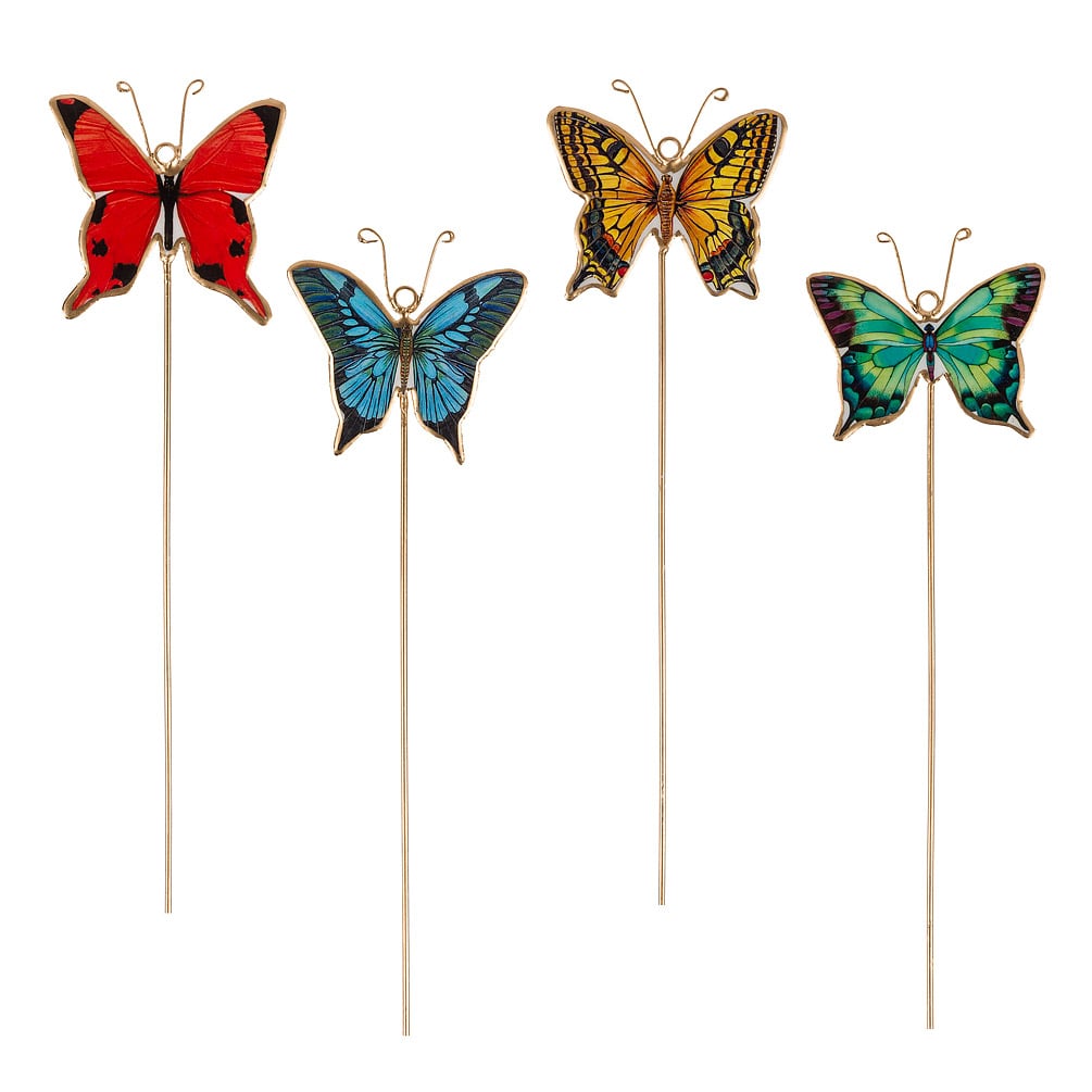Assorted Colorful Butterflies Plant Stake - Set of 8