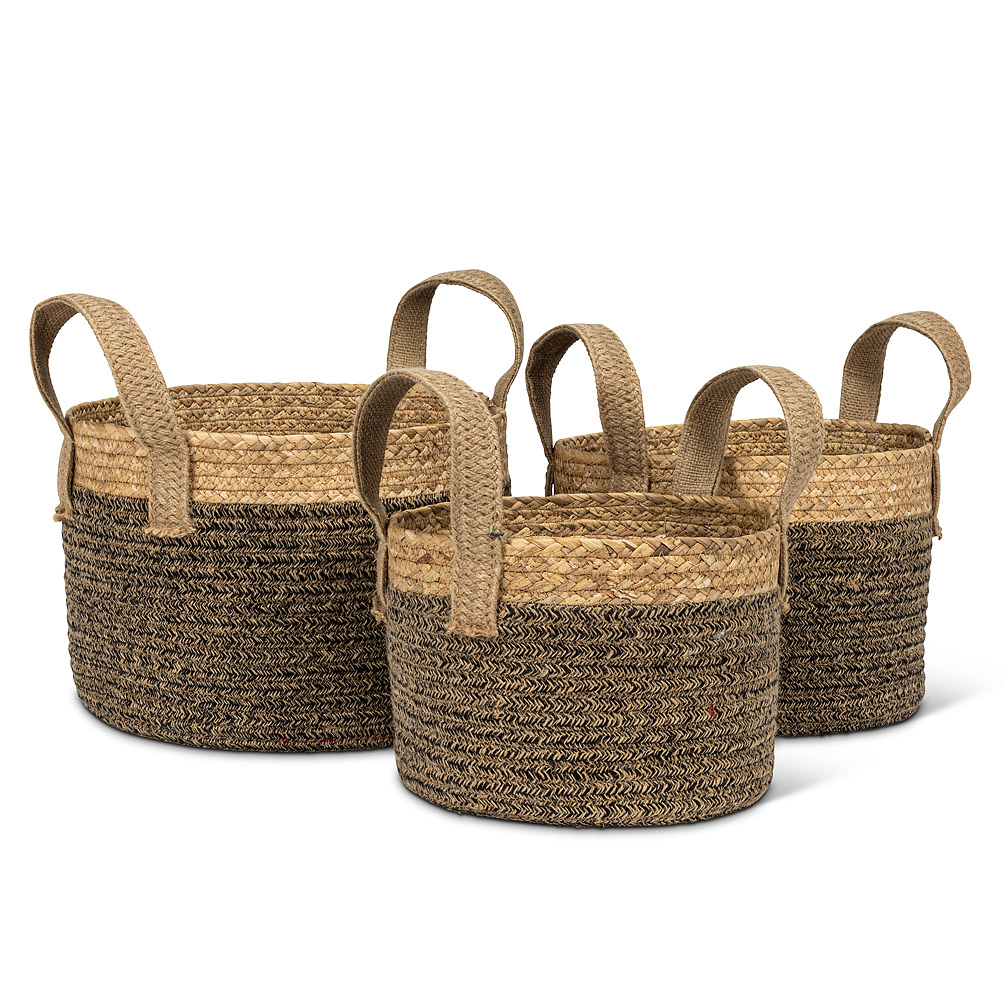 Picture of Abbott Collections AB-27-GLOBAL-473 9-12 in. Round Handled Baskets&#44; Natural & Black - Set of 3