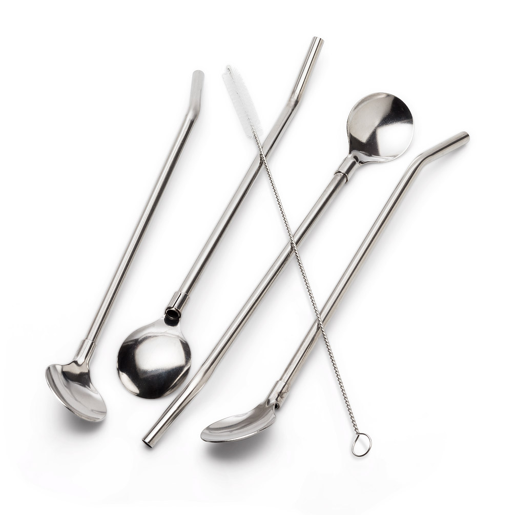 Picture of Abbott Collections AB-27-ECOSTRAW-08-SIL 8.5 in. Straw Spoons & Brush&#44; Stainless Steel - 5 Piece