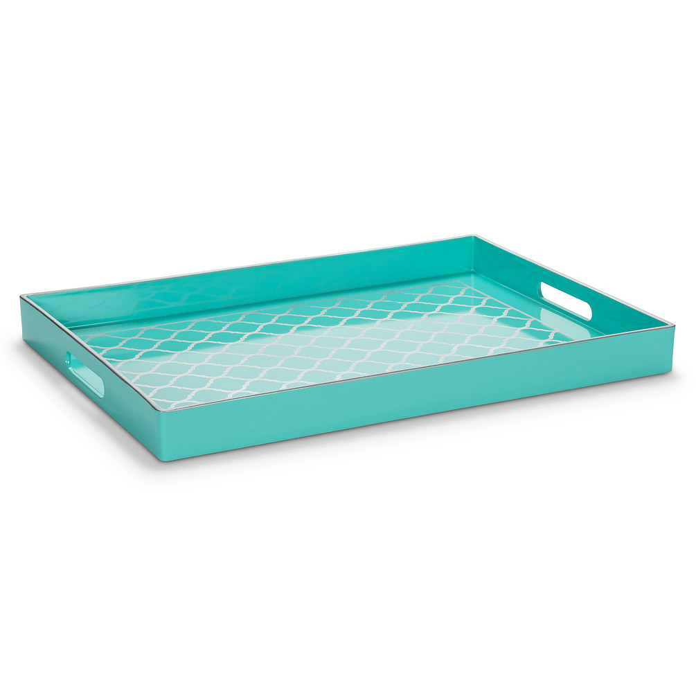Picture of Abbott Collections AB-27-GLOSS-RECT-03 14 x 19 in. Glossy Rectangle Tray&#44; Turquoise & Silver