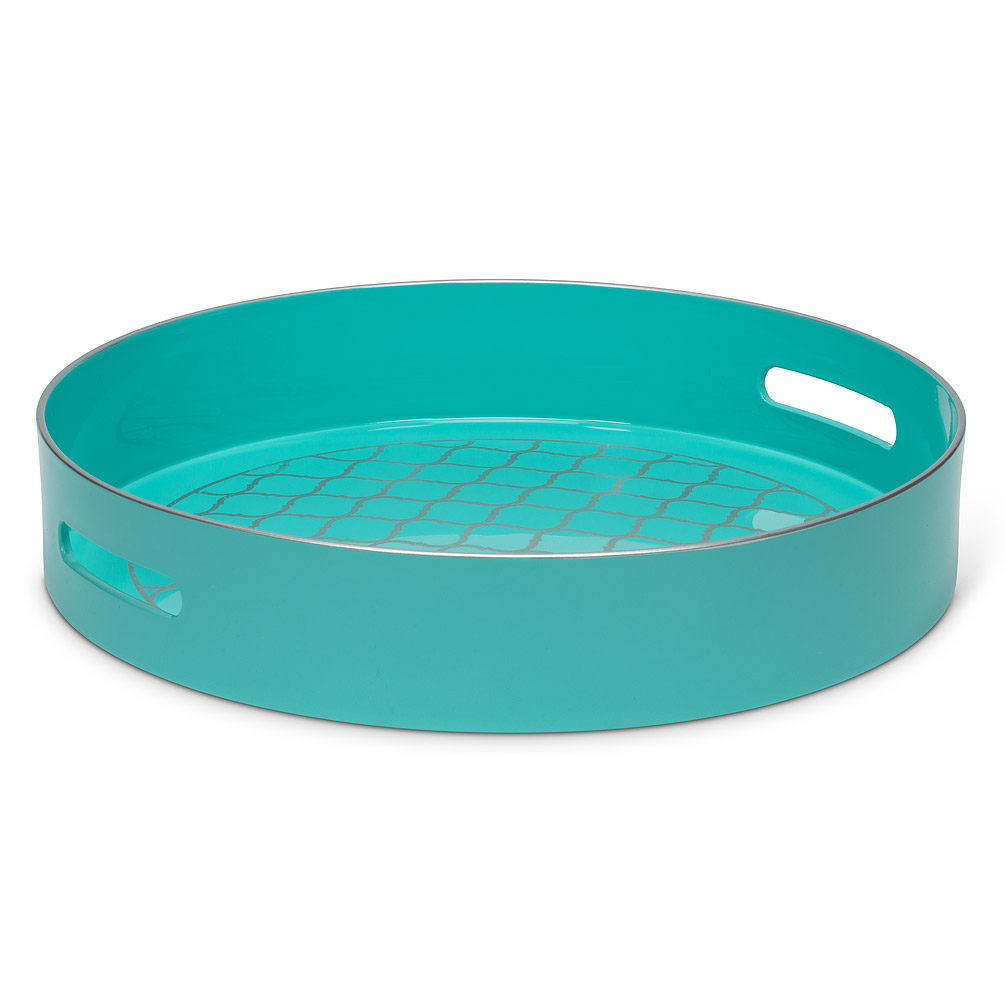 Picture of Abbott Collections AB-27-GLOSS-RD-03 15.5 in. Glossy Round Tray&#44; Turquoise & Silver