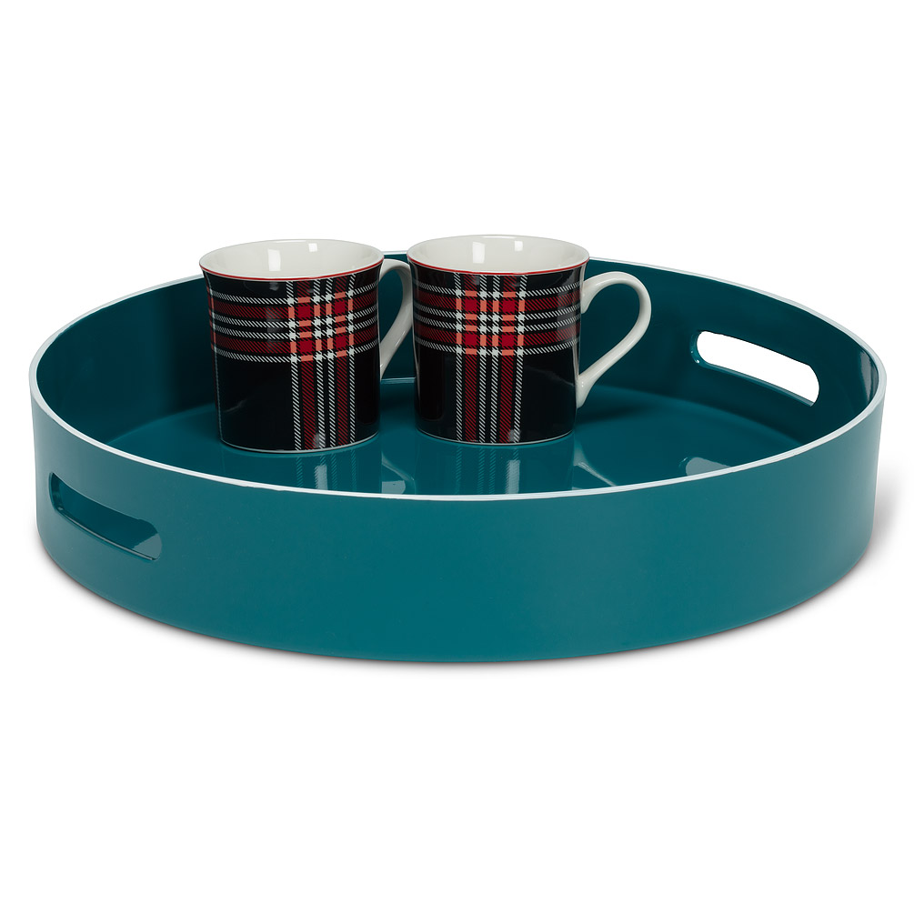 Picture of Abbott Collections AB-27-GLOSS-RD-06 15.5 in. Glossy Round Tray&#44; Teal & White