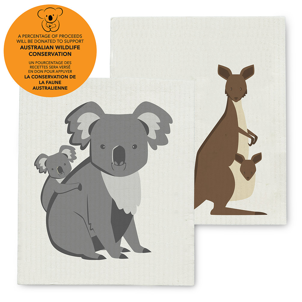 Picture of Abbott Collections AB-84-ASD-AUSTRALIA 6.5 x 8 in. Koala & Kangaroo Dishcloths&#44; Grey & Brown - Set of 2