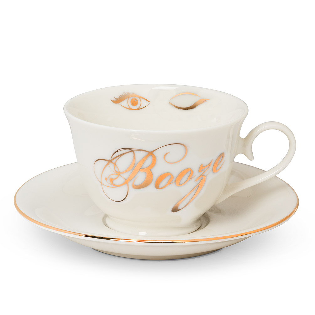 Picture of Abbott Collections AB-27-SIN-BOOZE 3 in. Booze Cup & Saucer&#44; White & Gold
