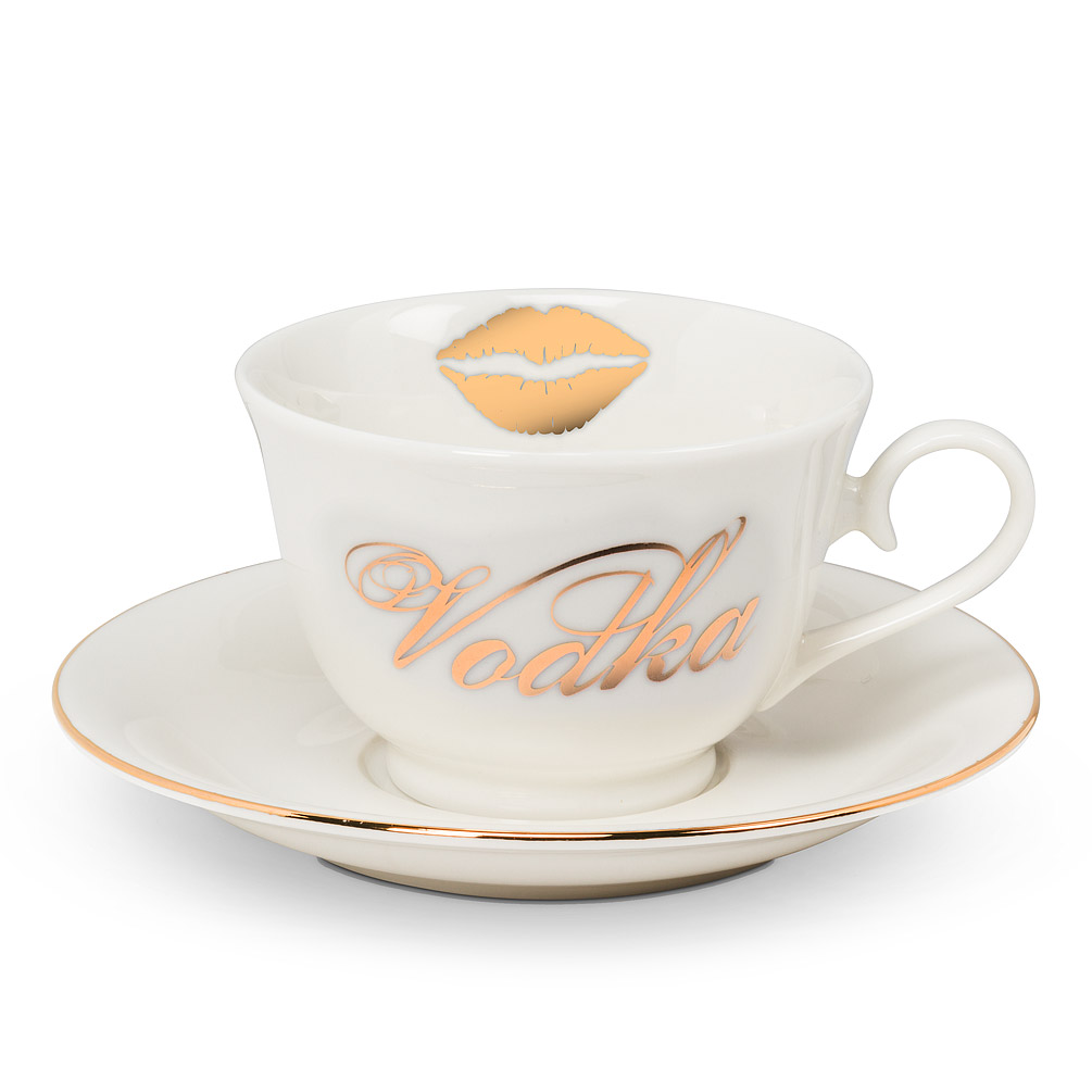 Picture of Abbott Collections AB-27-SIN-VODKA 3 in. Vodka Cup & Saucer&#44; White & Gold