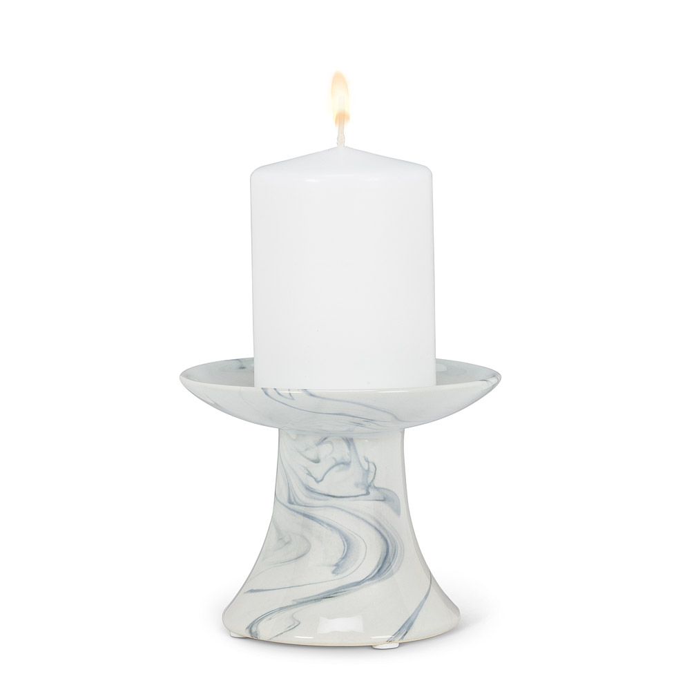 Picture of Abbott Collections AB-27-CARRARA-8841-SM 3.75 in. Marble Look Cone Pillar Candle Holder&#44; Grey & White
