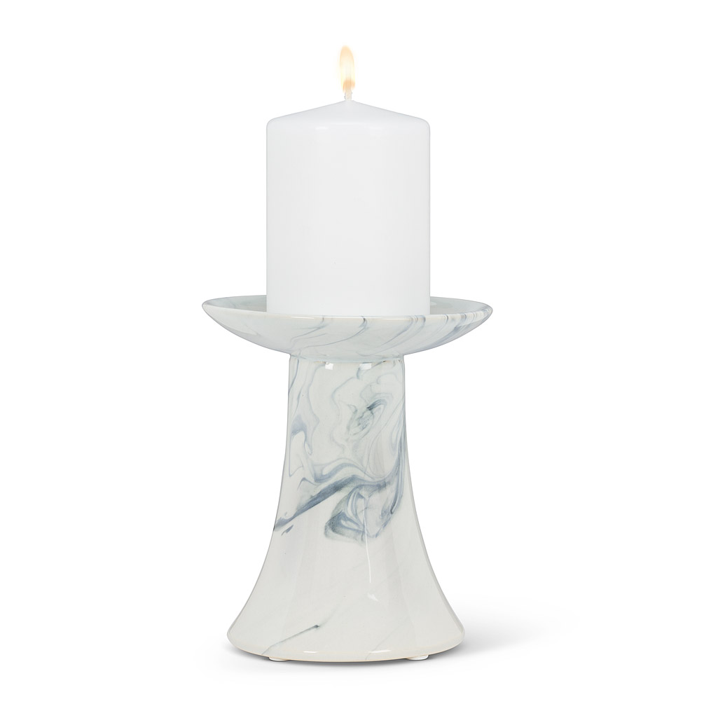 Picture of Abbott Collections AB-27-CARRARA-8841-MD 5.5 in. Marble Look Cone Pillar Candle Holder&#44; Grey & White