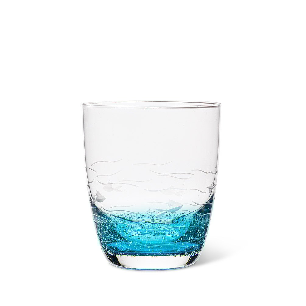 Picture of Abbott Collections AB-27-SARDINIA-OF 4 in. Fish Cut Seeded Glass Tumbler&#44; Aqua Blue & Clear - Set of 4