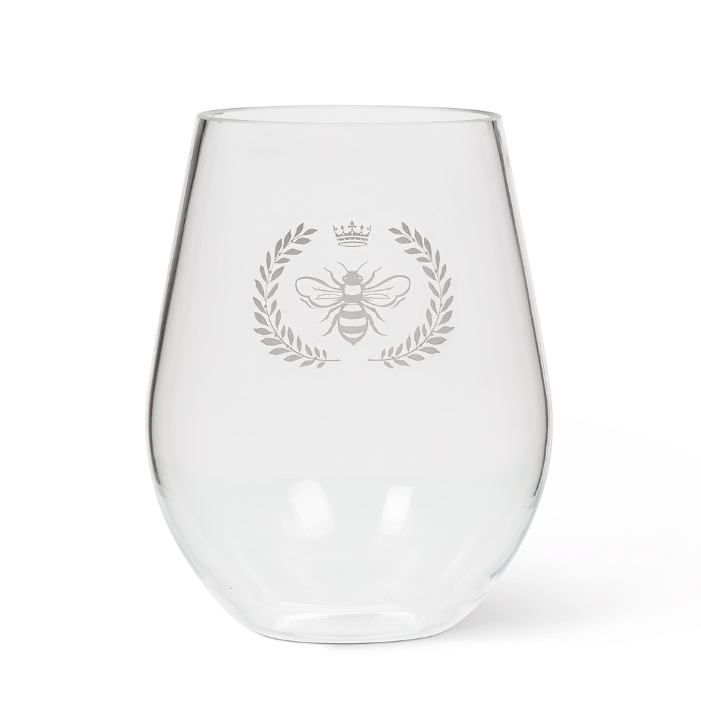 Picture of Abbott Collections AB-27-REIGN-SG-FROST 4.75 in. Frosted Bee in Crest Acrylic Stemless Wine Goblet&#44; Clear & Frost - Set of 6