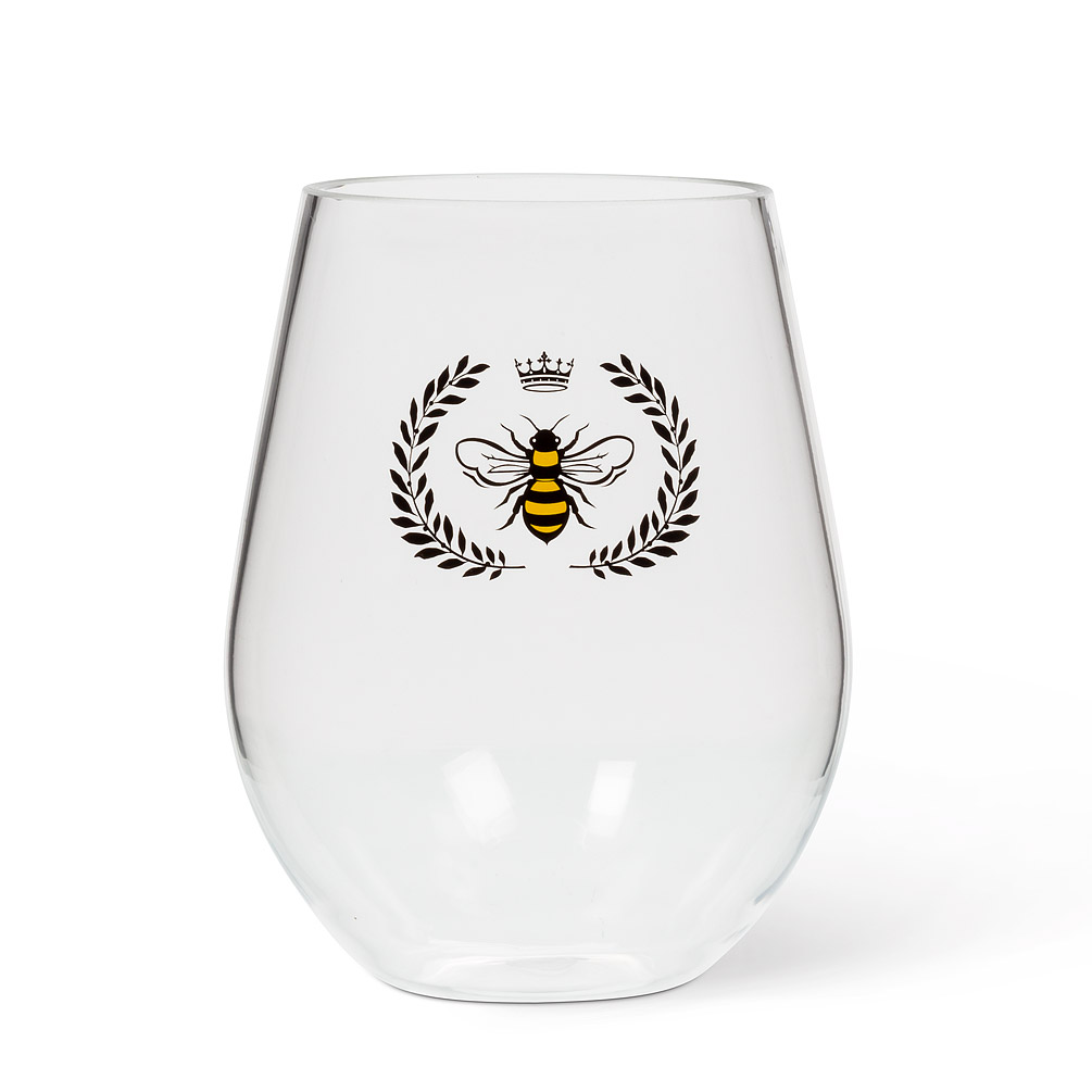 Picture of Abbott Collections AB-27-REIGN-SG-BLK 4.75 in. Bee in Crest Acrylic Stemless Wine Goblet&#44; Clear & Black - Set of 6