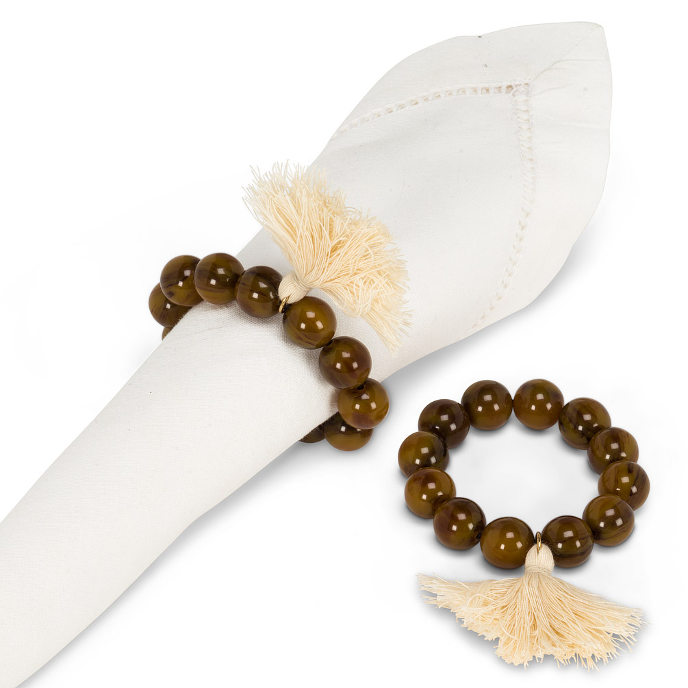 Picture of Abbott Collections AB-58-SETTING-765 2.25 in. Brown with Ivory Tassels Napkin Rings - Set of 4