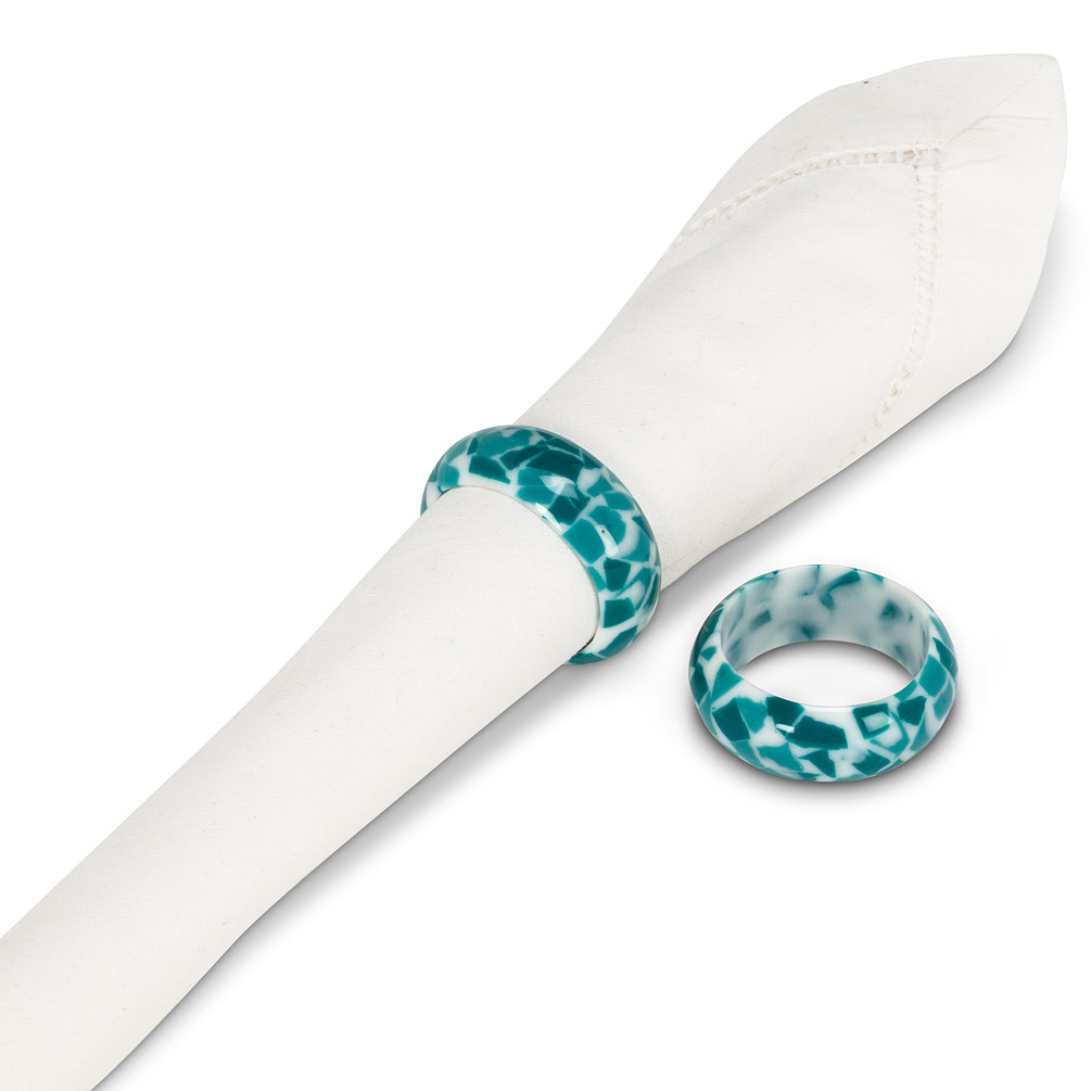 Picture of Abbott Collections AB-58-SETTING-745 1.5 in. Napkin Rings&#44; Turquoise & White - Set of 4