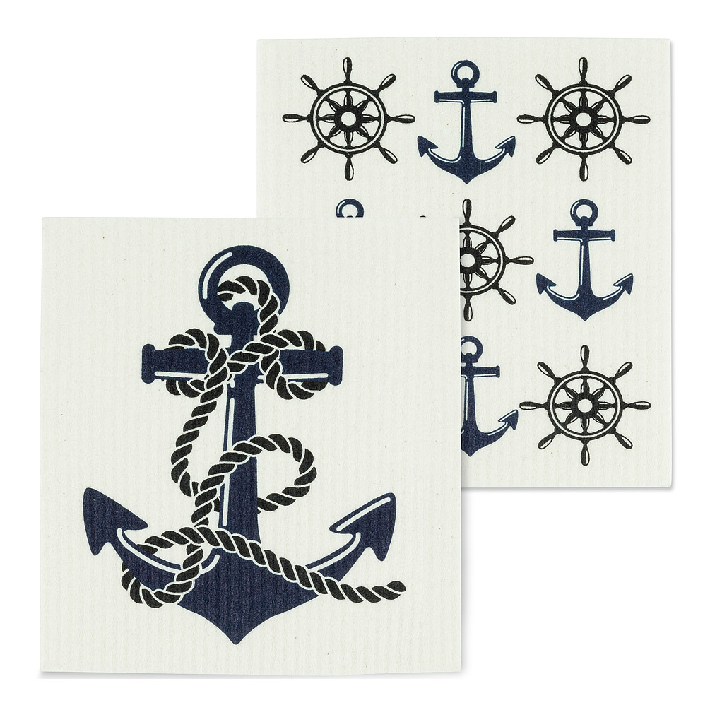 Picture of Abbott Collections AB-84-ASD-AB-50 6.5 x 8 in. Anchor Dishcloths&#44; Ivory & Navy - Set of 2