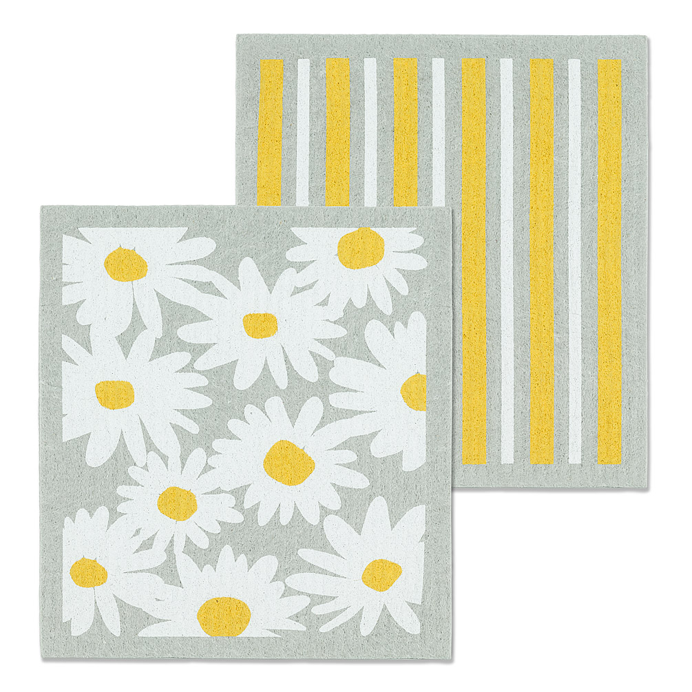 Picture of Abbott Collections AB-84-ASD-AB-51 6.5 x 8 in. Daisies & Stripes Dishcloths&#44; Grey & White - Set of 2