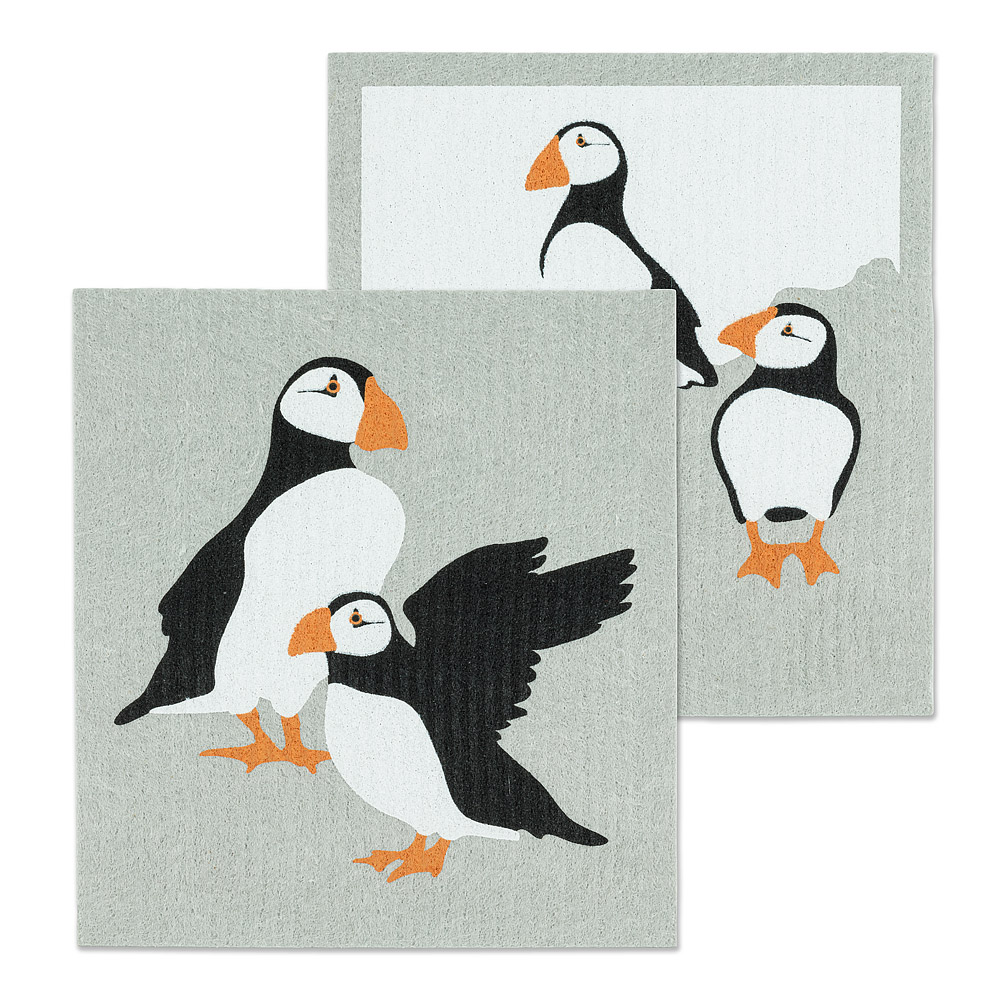 Picture of Abbott Collections AB-84-ASD-AB-52 6.5 x 8 in. Puffins Dishcloths&#44; Grey & Black - Set of 2