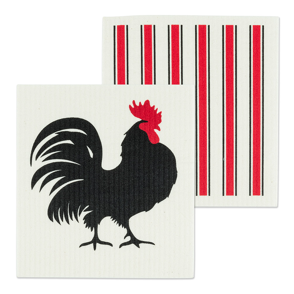 Picture of Abbott Collections AB-84-ASD-AB-55 6.5 x 8 in. Rooster & Stripes Dishcloths&#44; Ivory & Black - Set of 2