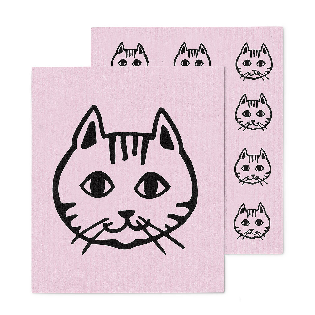 Picture of Abbott Collections AB-84-ASD-AB-06-PNK 6.5 x 8 in. Cat Face Dishcloths&#44; Light Pink - Set of 2